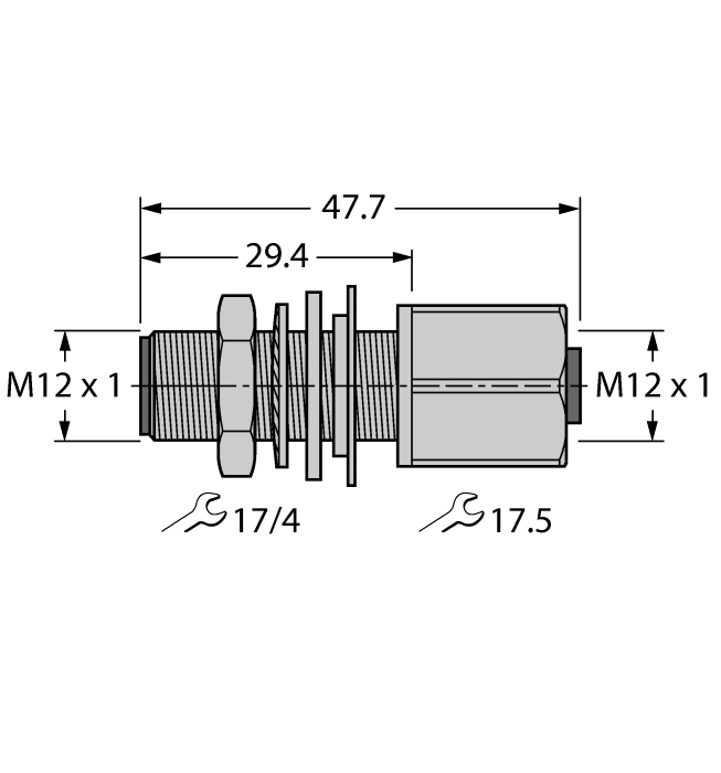 Turck M12 Feed-Through Receptacle; Female to Male; 4-Pin
